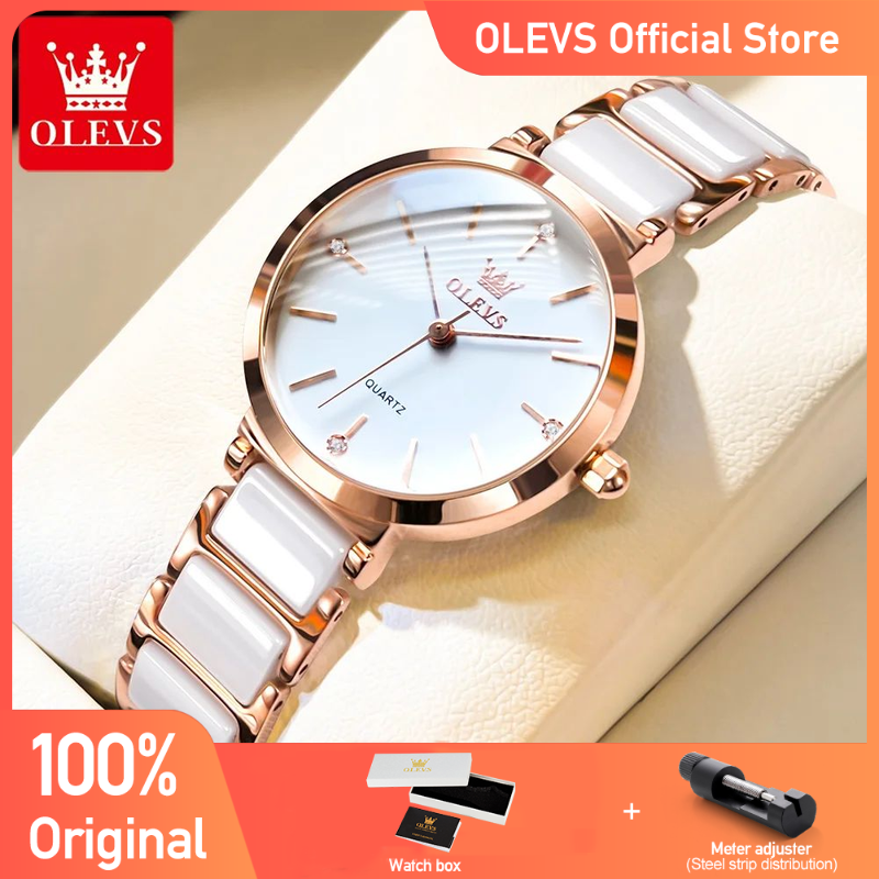 OLEVS 新ファッションセラミックス時計ストラップクォーツ女性の腕時計防水高級ブランドの腕時計女性のための日付時計ギフト