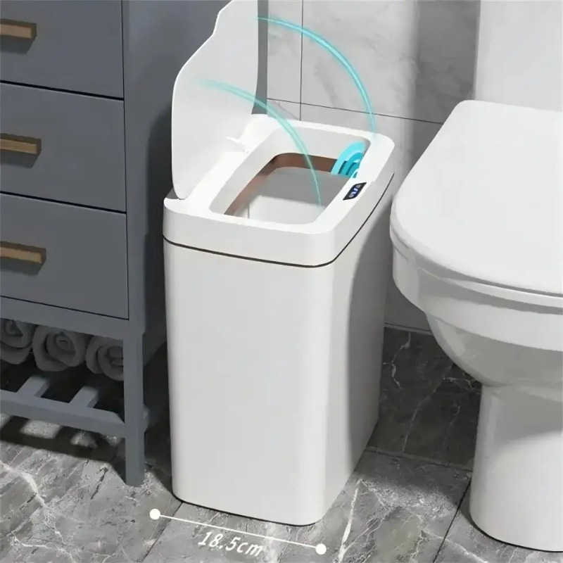 ホワイトタッチレス 15L スマートセンサーゴミ箱 – 自動袋詰め機能付き電子バスルームゴミ箱、スマートホーム対応