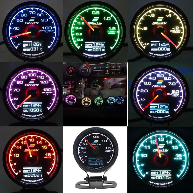 7 色ターボブーストゲージ車マルチ液晶デジタルディスプレイレーシングメーター GReddi タービン水温油温ゲージ 62 ミリメートル 2.5 インチ