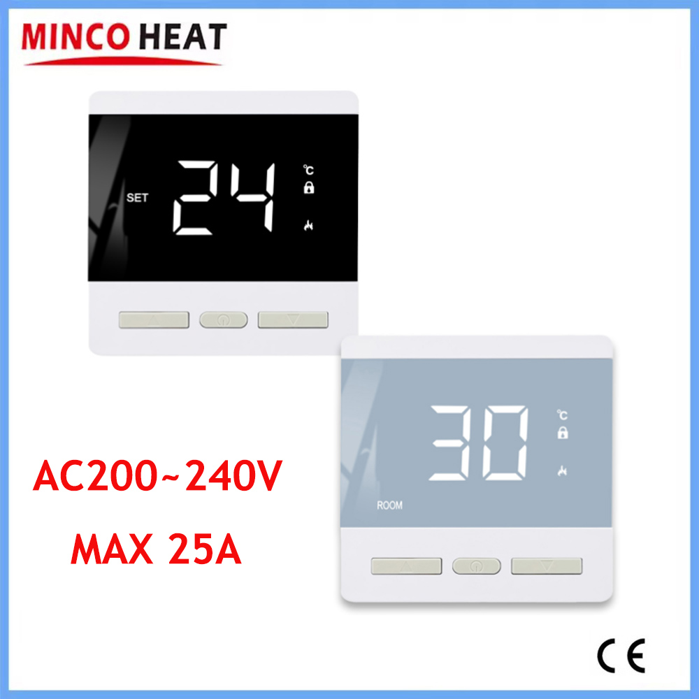MINCO HEAT AC 220V±20% 床暖房室温コントローラー MAX 25A 4500W デジタルサーモスタット 3 メートルプローブセンサー付き