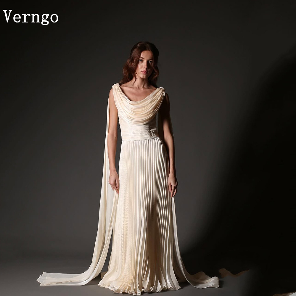 Verngo シャンパンイブニングドレスシルク神 A ラインウエディングドレス女性エレガントなプリーツショールウエディングドレスカスタマイズ