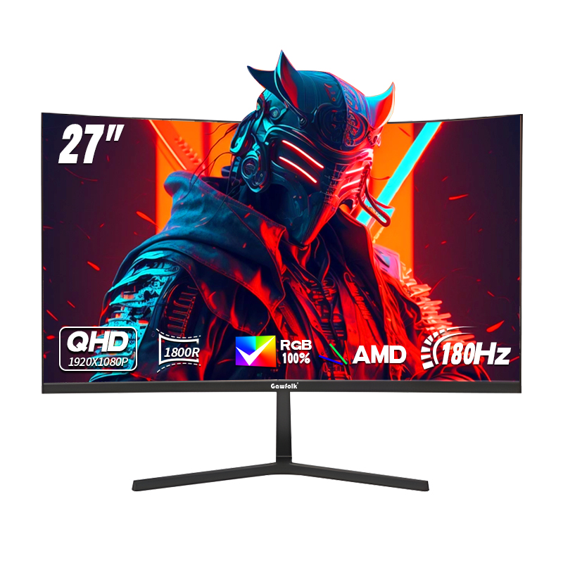 Gawfolk 27 インチ曲面ゲーミングモニター、180Hz PC モニターフル HD 1080P、フレームレス 1800R コンピューターディスプレイ、FreeSync 付き