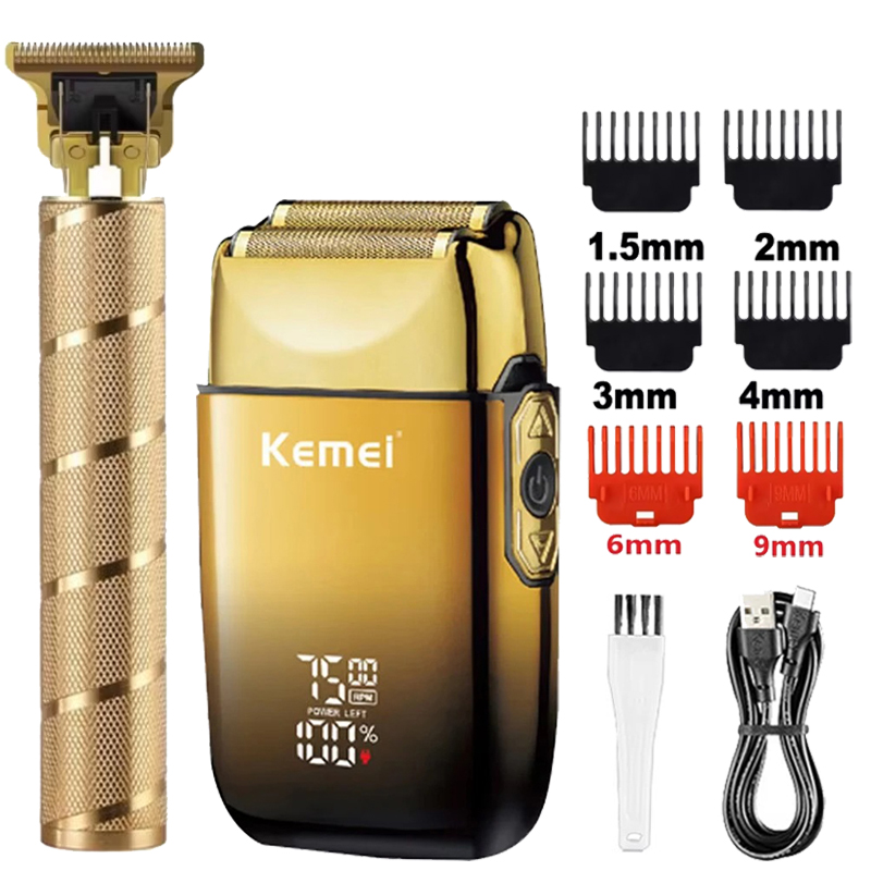 Kemei KM-TX10 T9 ヘアトリマー電気かみそりホイルシェーバープロのひげトリマー男性用グルーミングキット理容バリカン