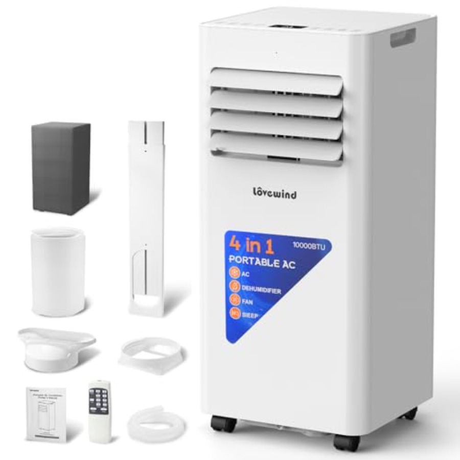 10000 BTU ポータブルエアコン、450 平方フィート冷却、除湿器、ファン、スリープモード、ルームエアコン付き 4-in-1 ポータブル AC ユニット
