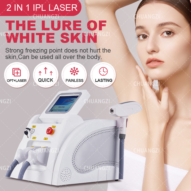 現代の 2IN1 デュアルテック美容機 IPL OPT ボディ脱毛ピコ秒 ND YAG タトゥーと色素除去スキンケア装置
