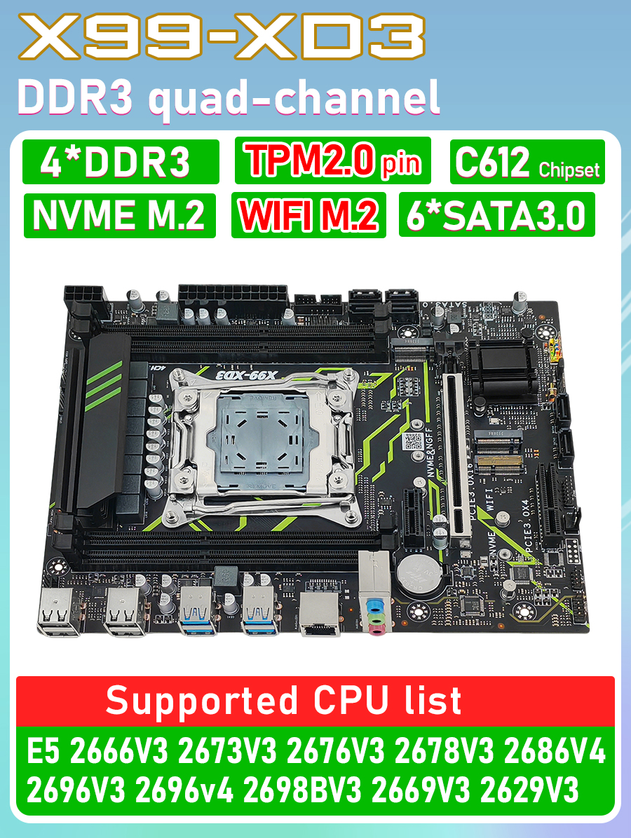 X99 XD3 DDR3 C612 チップセットマザーボードキット E5 2673V3 2666V3 2698BV3 2696V3 2686V4 CPU 16 ギガバイト 32 ギガバイト RAM X99 セット