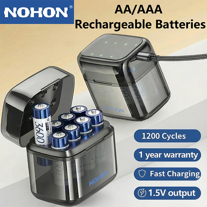 NOHON アップグレード 1.5V 充電式バッテリー AA 3600mWh/AAA 1300mWh オリジナルバッテリーおもちゃゲームコンソールリモコンドアベル用