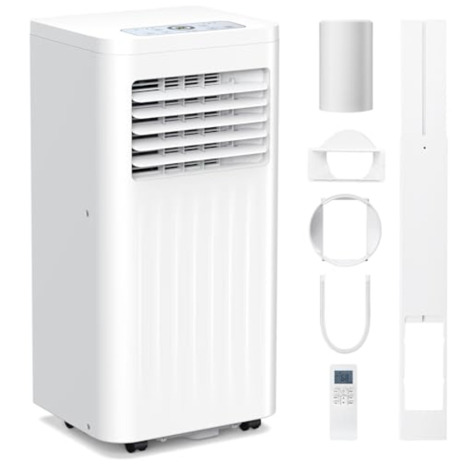 家庭用ポータブルエアコン、アルミニウムハウジング、ホワイト、4-in-1冷却/除湿/ファン/スリープモード付き10000 BTU