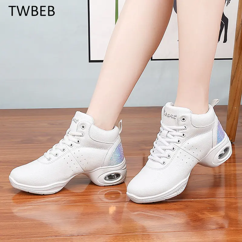 Dance Shoes Woman Ladies Modern Soft Outsole Jazz Sneakers Leather Breathable Lightweight Female Dancing Fitness Shoes Sport