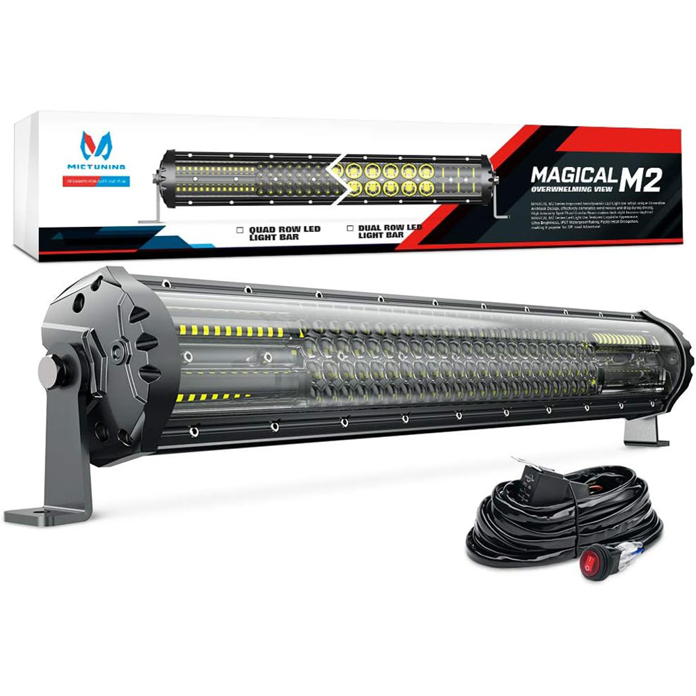 MICTUNING M2 22 インチ LED ライトバークワッド行スポットフラッドコンボバーオフロード運転ワークライトバー配線ジープ ATV トラックボート