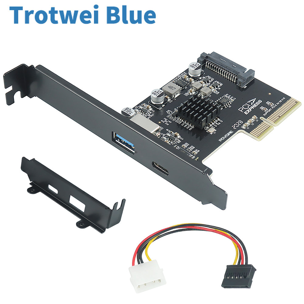 USB 3.1 PCI Express拡張カード、デュアルType-AおよびType-Cポート、10Gbps速度、ASM3142コントローラ、SATA 15ピン電源インターフェース