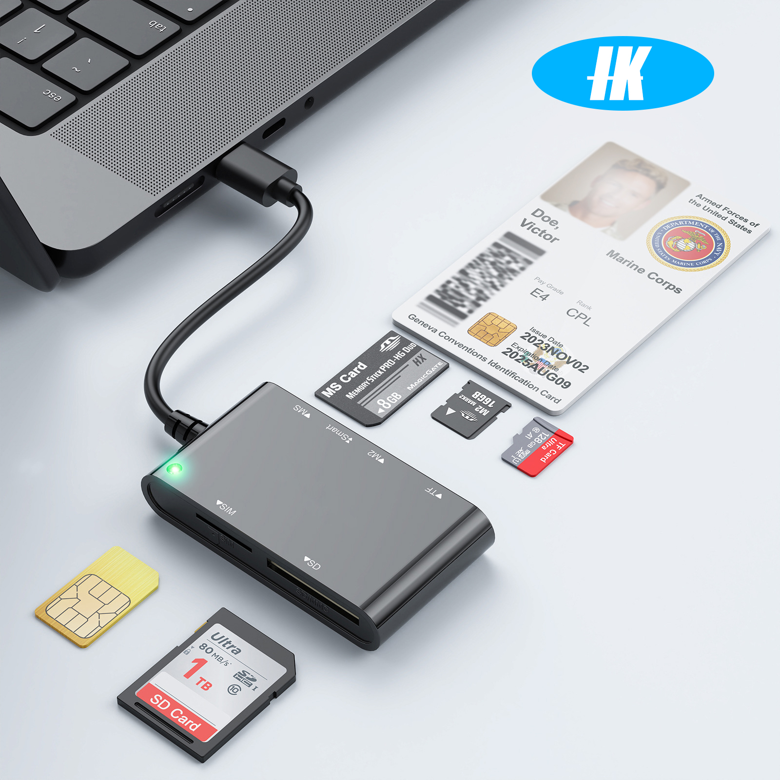 6 IN 1 スマート多機能カードリーダー USB/タイプ C からスマート/MS/M2/TF/SIM/SD メモリカードバンクカードリーダー PC ラップトップ転送用