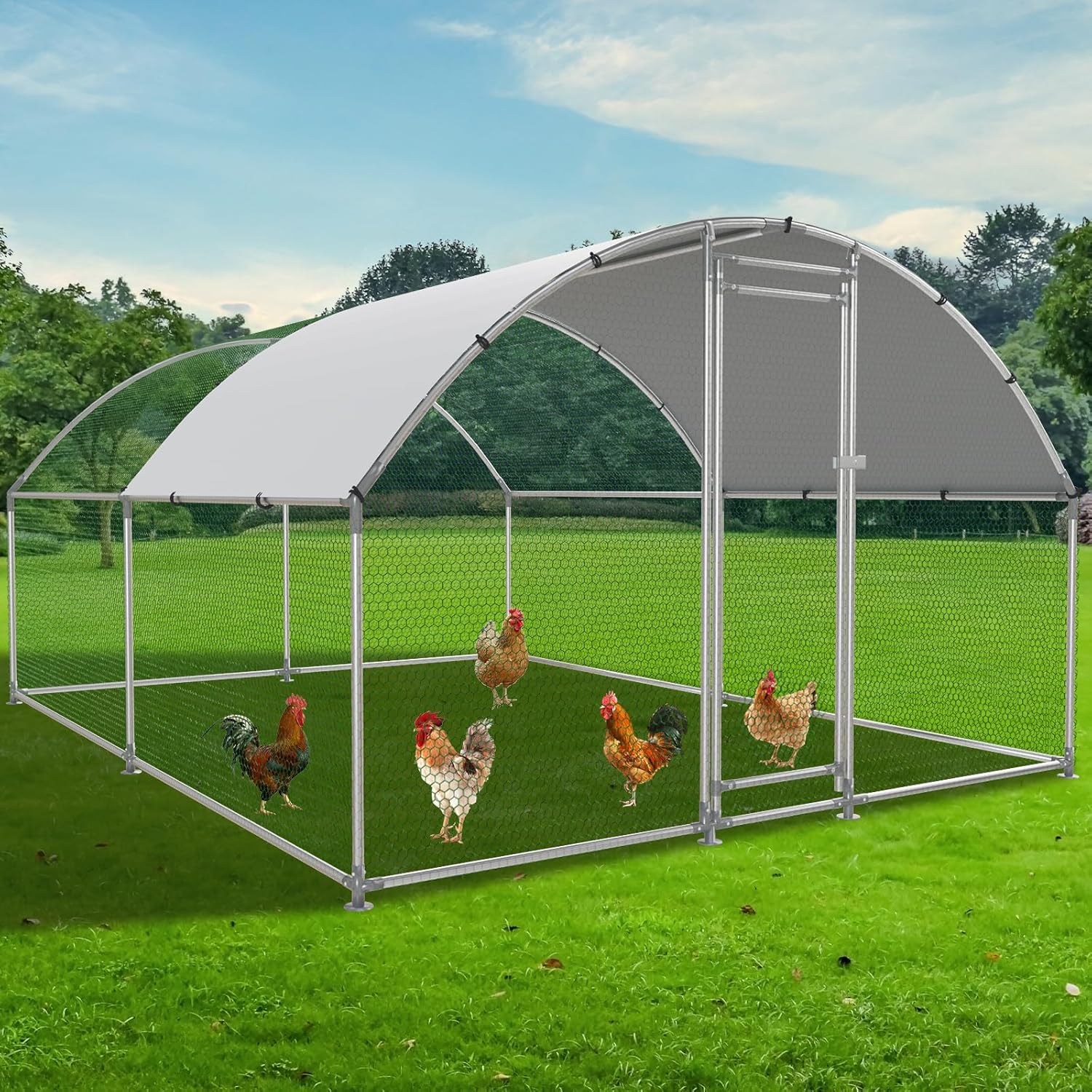大型金属鶏小屋、防水および抗UVカバー付き屋外ケージラン、ドーム屋根ウォークイン家禽ケージウサギ、カスタム