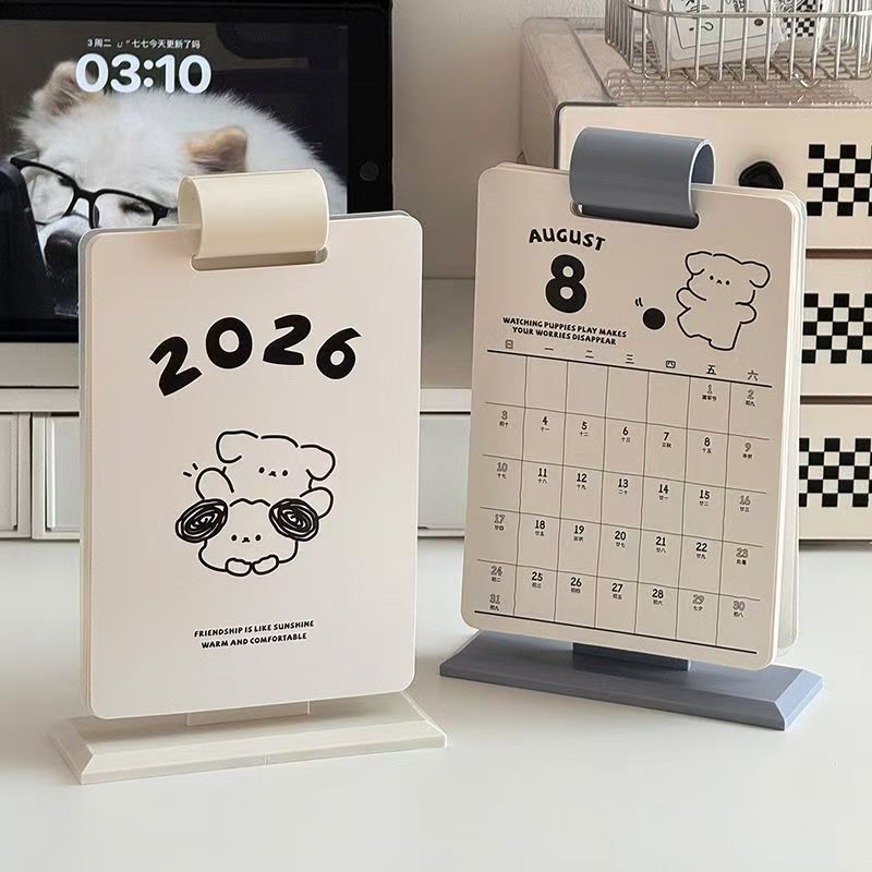 かわいい犬のフリップカレンダー 2026年 デスクトップカレンダー 学生用デスクトップオーナメント 永久カレンダー ノート プランナー 文房具 オフィス用品