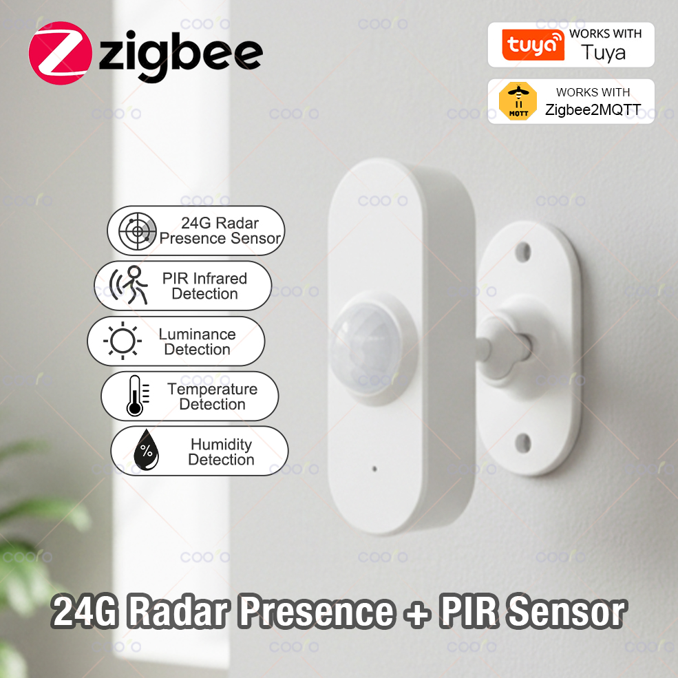 24 グラムミリ波レーダー人感センサー PIR モーションセンサー光温度湿度 USB/バッテリー駆動サポート Tuya Zigbee Z2M