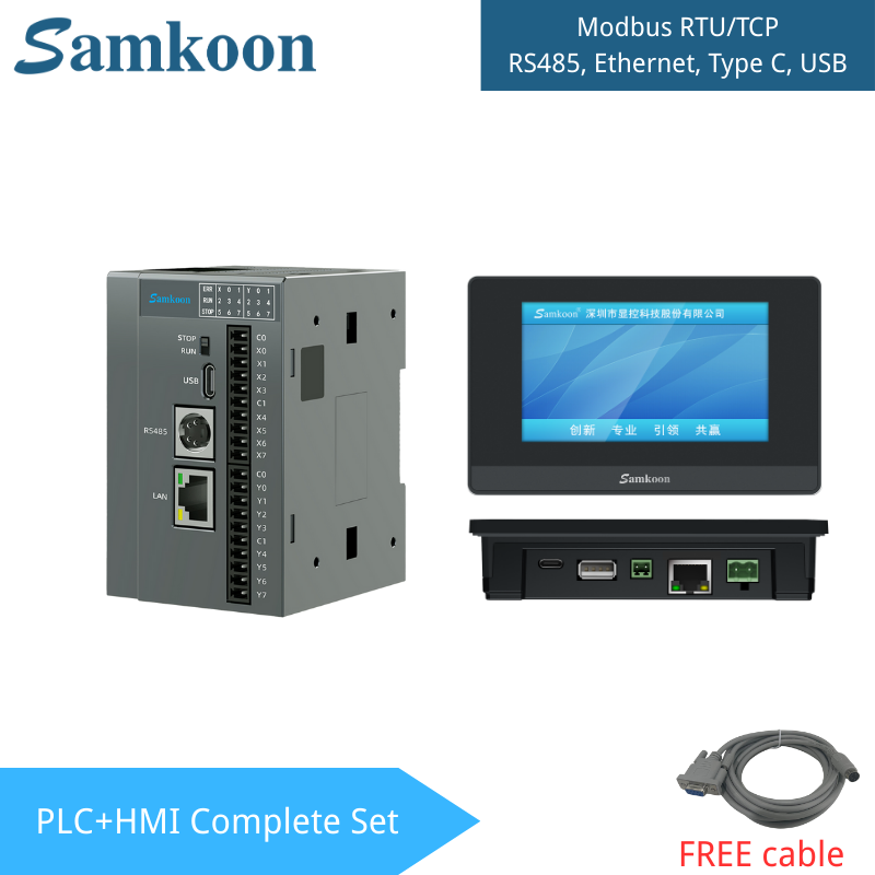 Samkoon HMI PLC コンプリートセット FAT プログラマブルコントローラー SK HMI タッチパネル 4.3 インチ RS485 イーサネット通信、フリーソフトウェア付き