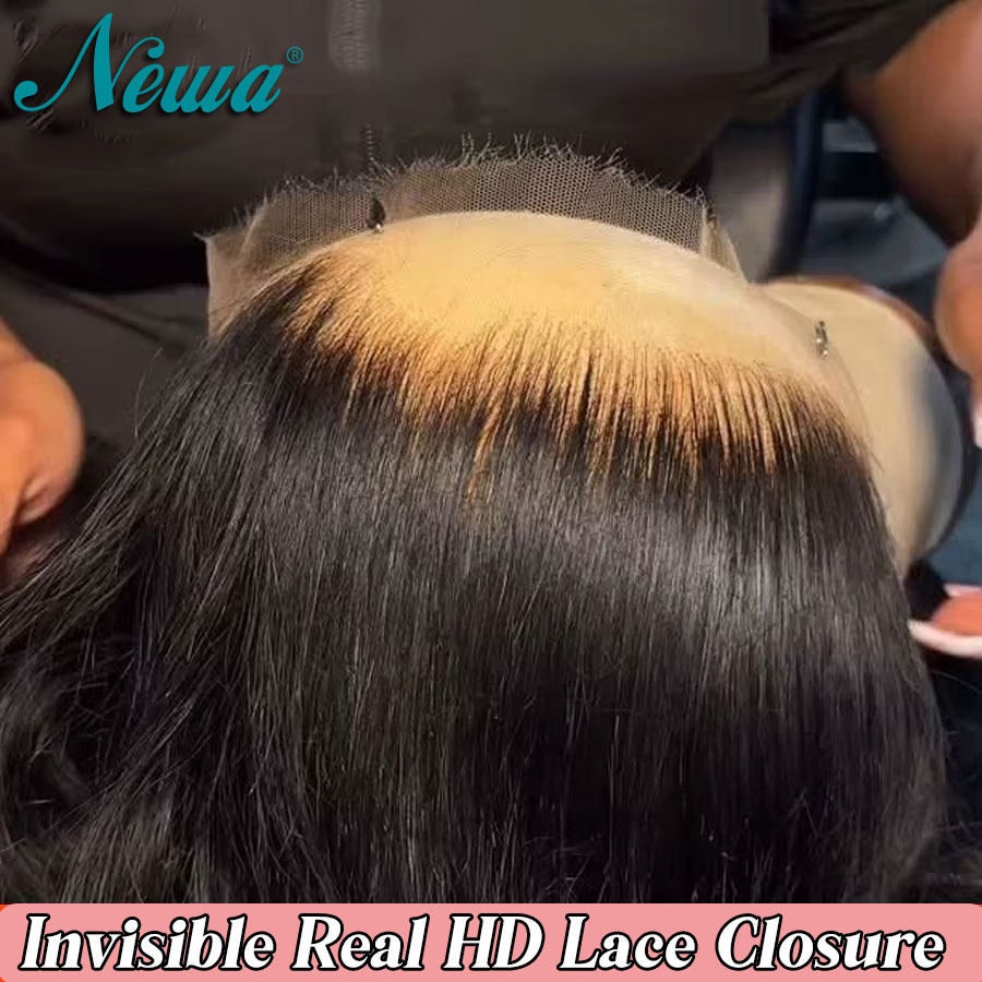 Newa ヘアスキンライクリアル HD レース閉鎖 5x5/6x6/9x6 ストレート人毛 13x6 13x4 HD レース正面のみ事前摘み取られた小さなノット