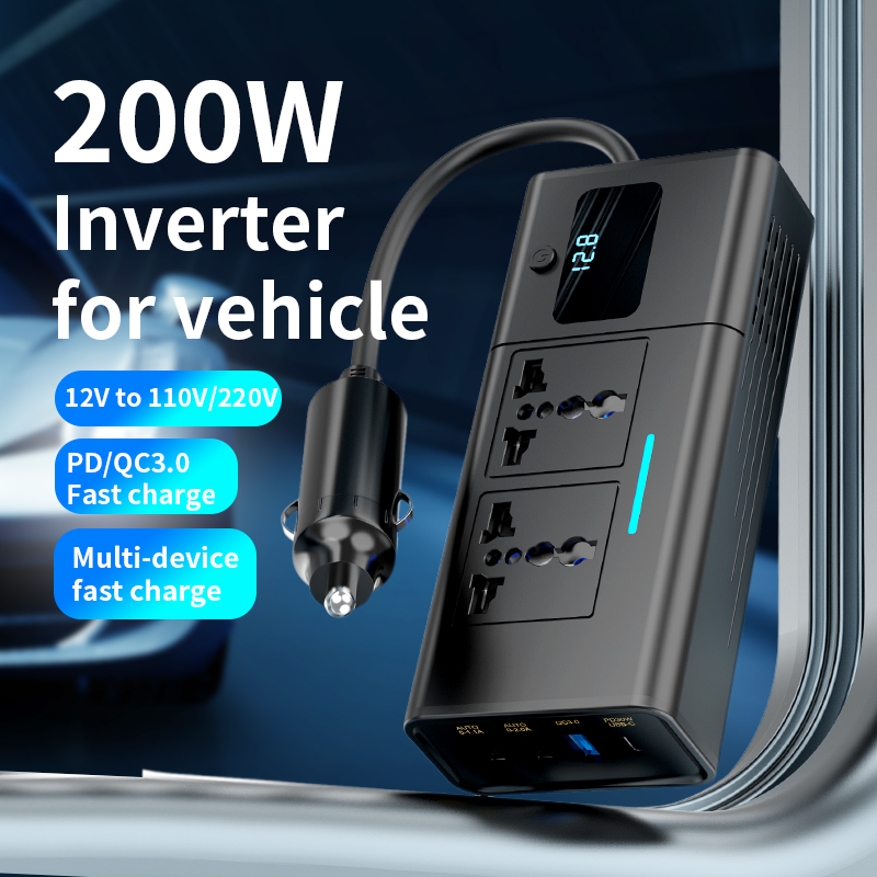 Busbyr 新しい 220v カーインバーター 12 から 220 電圧パワーコンバータ 200W 12V 車両用 12v から 110v 200W