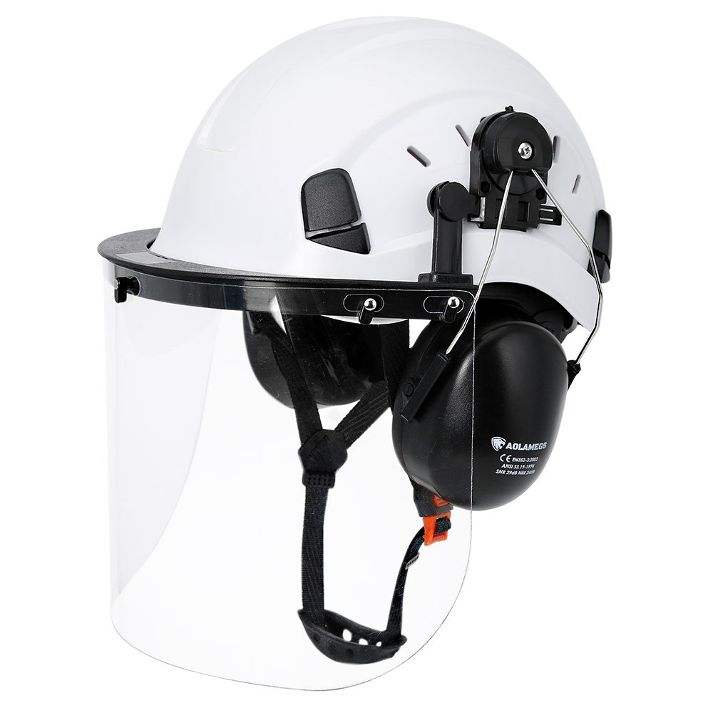 Aolamegs 林業安全ヘルメット チェーンソーヘルメット ポリカーボネート製フルクリアバイザーとイヤーマフ付き 3 in 1 林業ヘルメット
