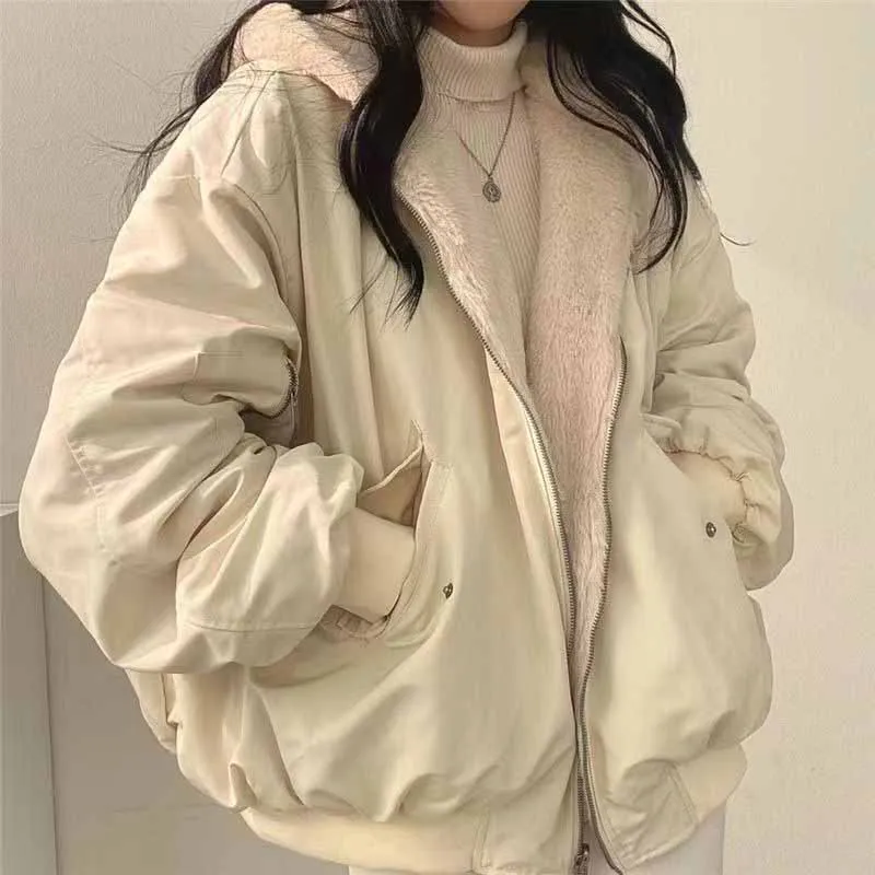 Smvp 冬厚く暖かいパーカー女性のファッション両面フード付きフリースコートレディース韓国ルーズ長袖ジップアップジャケット