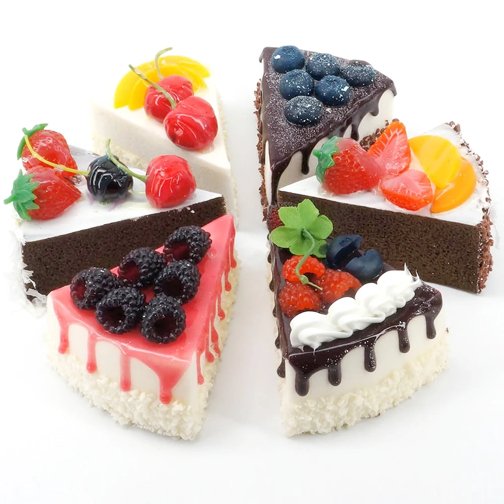 6 個フェイクスライスケーキ人工デザートレプリカ模擬ケーキキッチンベーカリーショップディスプレイ誕生日結婚式の装飾