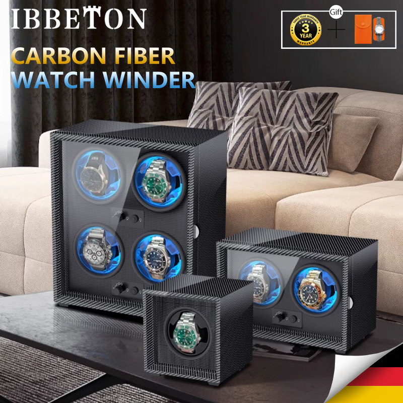 IBBETON 1 2 4 6 スロット高級ウォッチワインダー自動時計ボックスカーボンファイバーテクスチャミュートモーター時計オートマティ