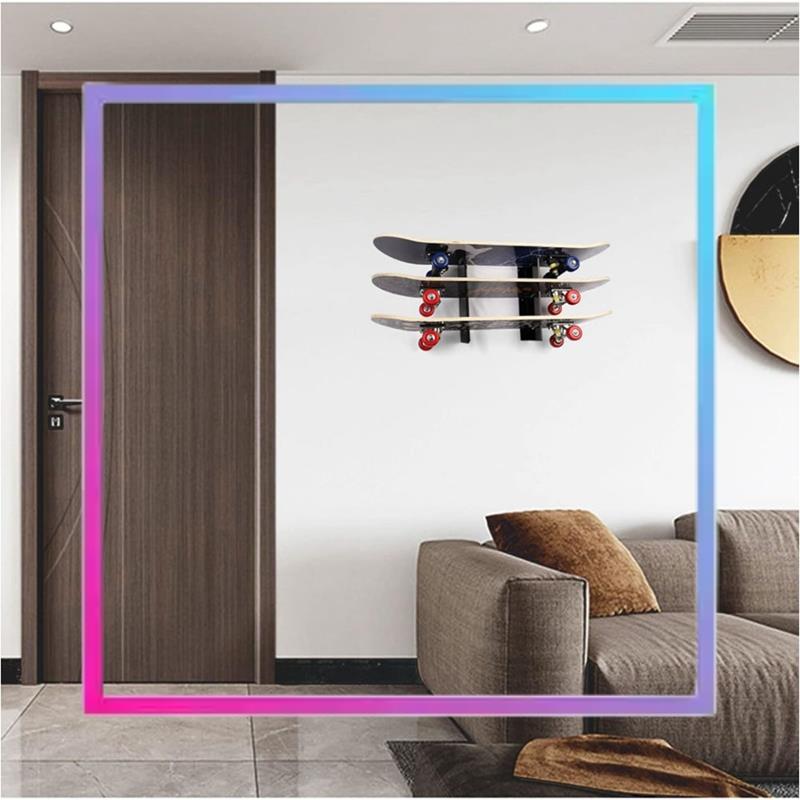 AB94-Skateboard Wall Mount Display Rack,Skateboard Shelf With Three-Layer, Skateboard Storage Hanger For Home Or Garage 1Pair Du