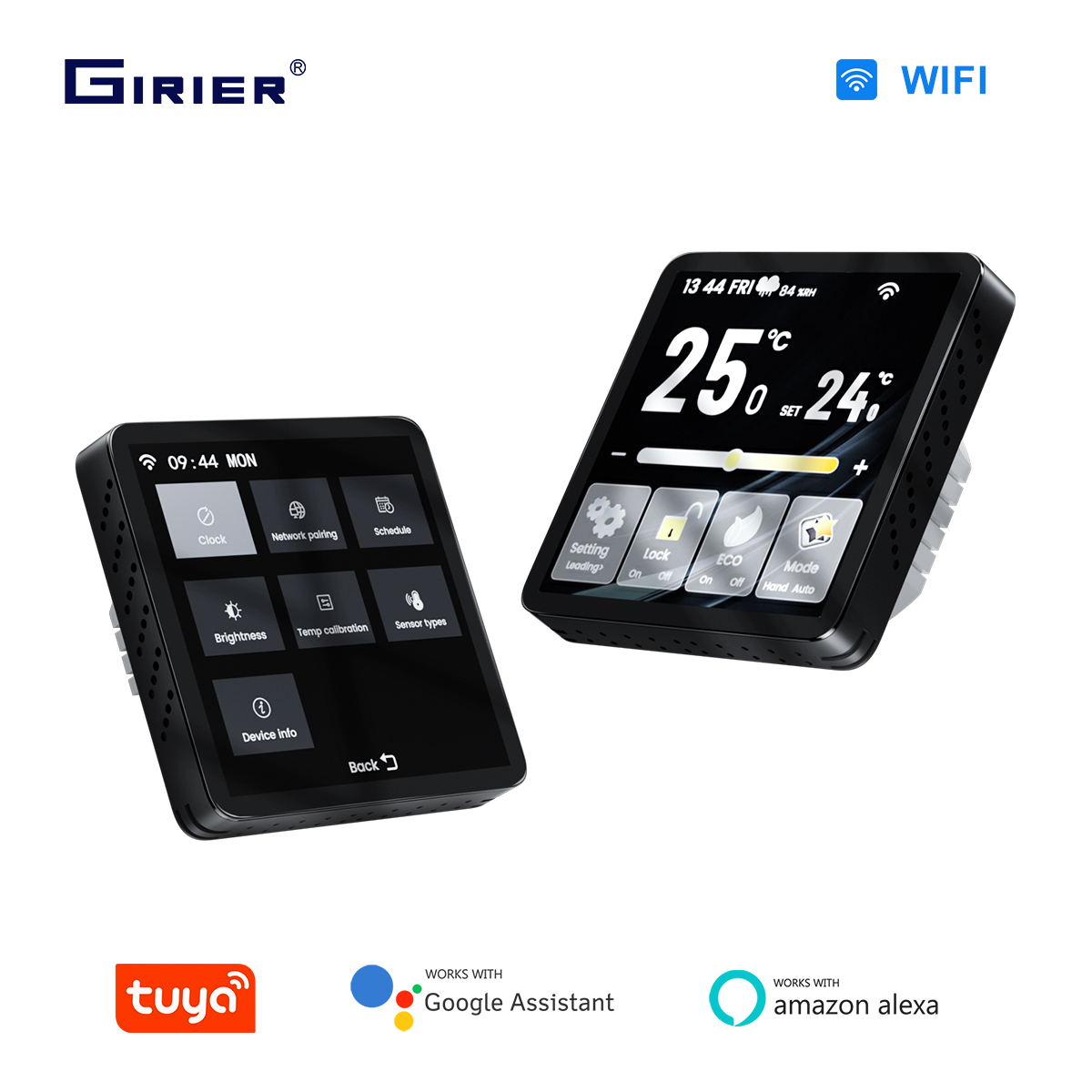 GIRIER Tuya WiFi サーモスタット TFT スクリーンスマート温度コントローラー水/ガスボイラー電気床暖房用 Alexa と連携