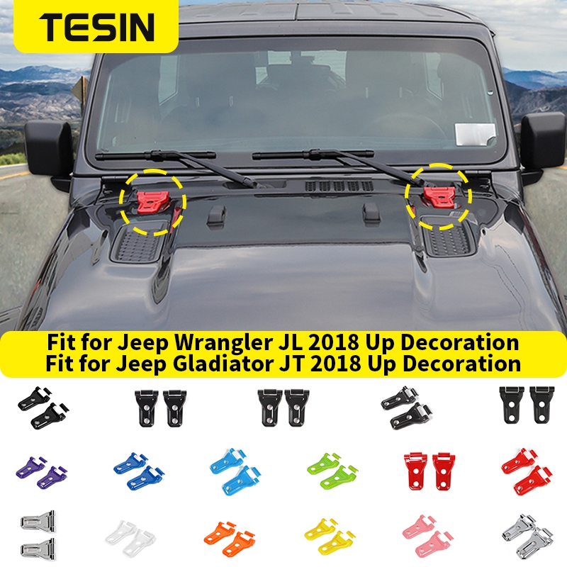 TESIN 車のフロントエンジンフードヒンジ装飾カバートリムジープラングラー JL グラディエーター JT 2018-2024 2025 外装アクセサリー