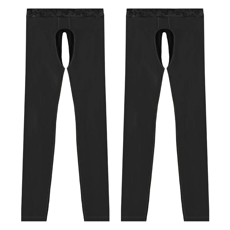2PCSメンズオープンクロッチサーマルパンツ、中年向けの薄型スリムインナーベースレイヤーパンツ