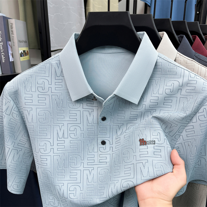高品質の男半袖ポロシャツラペルボタンレタープリント夏の新しいシームレスな Tシャツカジュアルビジネス紳士服