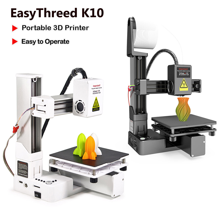 EasyThreed K10 デスクトップ ミニ 3D プリンター、クイックベッドレベリング付き低ノイズ FDM 3D 印刷機、青少年向け STEM 学習親子 DIY プロジェクト向けポータブル安全プリンター