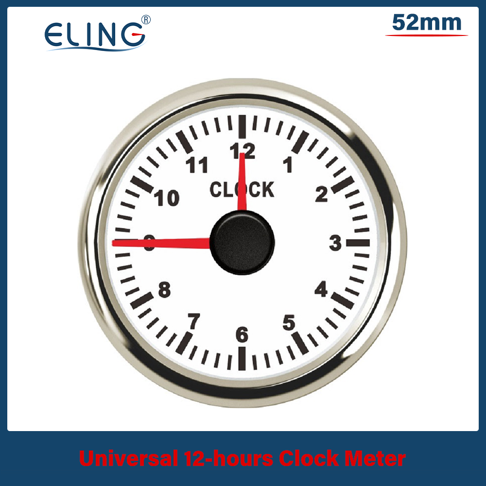 ELING 52 ミリメートル 2 "クロックメーターゲージ 12 時間フォーマット赤色バックライト付き 12 V/24 V ボート車トラック防水自動車アクセサリー