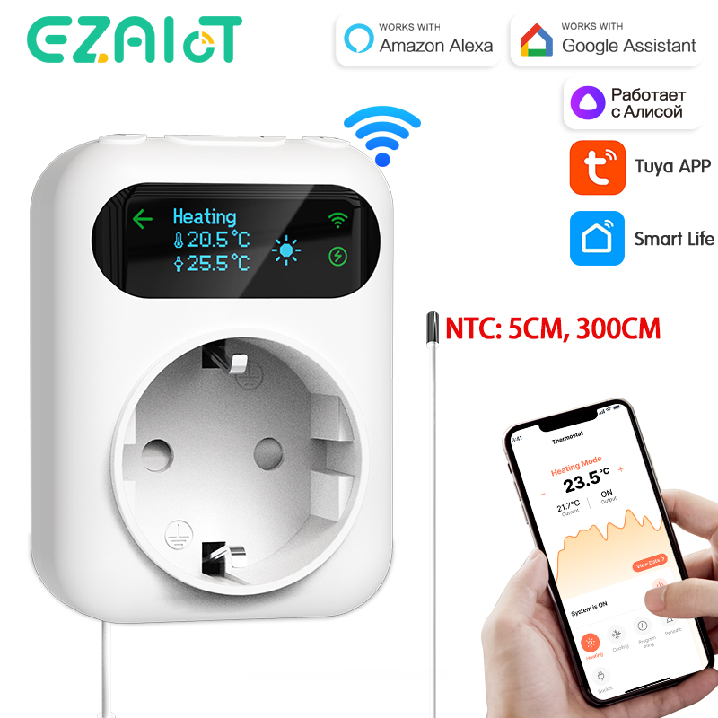 WiFi Tuya ソケットサーモスタットプラグ 220V デジタル温度コントローラーリモートタイマースイッチ冷却暖房コンセント Alexa Google
