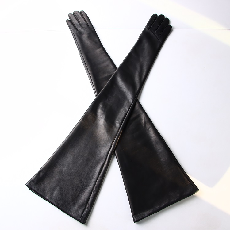 80cm 本物のシープスキンの女性用ドレスレザーグローブ、フェイクシルク裏地付き、デイリー&パーティーシーンに最適