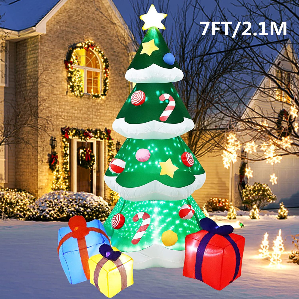 2.1M/7FT クリスマスインフレータブルクリスマスツリー LED ライト付き屋外飾りクリスマスギフトパーティー新年屋内装飾おもちゃ