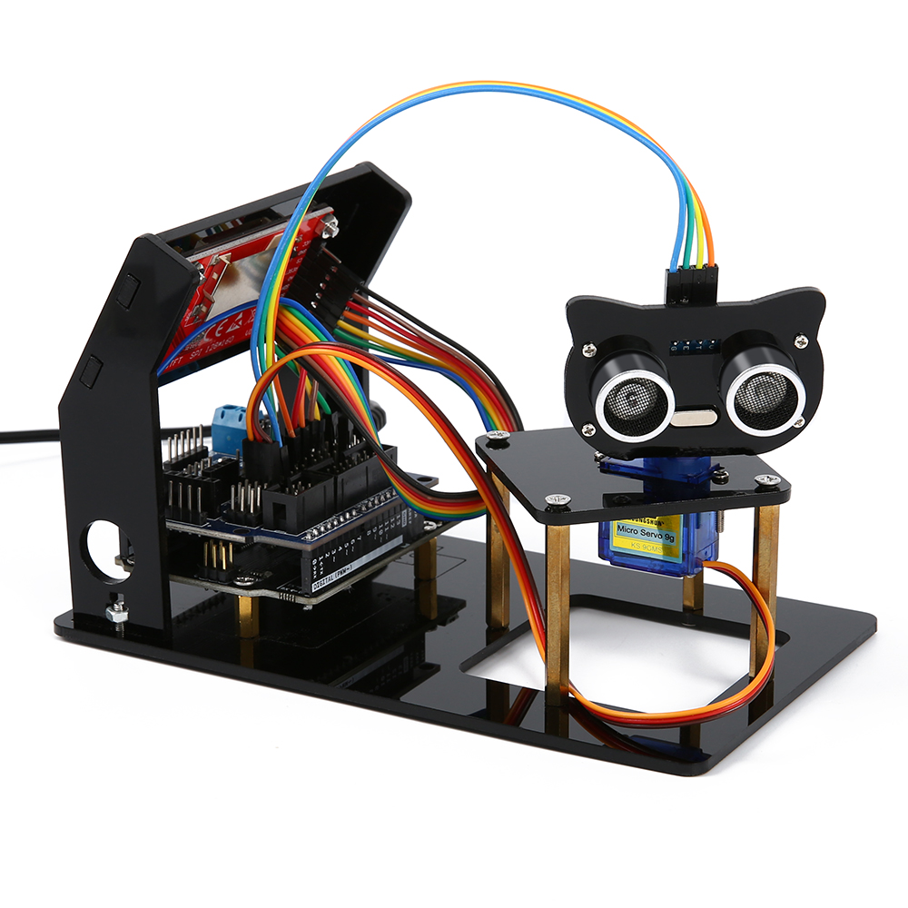 シミュレーションレーダー超音波センサー DIY ロボットキット R3 付き、1.8 インチ TFT SPI ディスプレイ、Arduino 用 sg90 サーボ