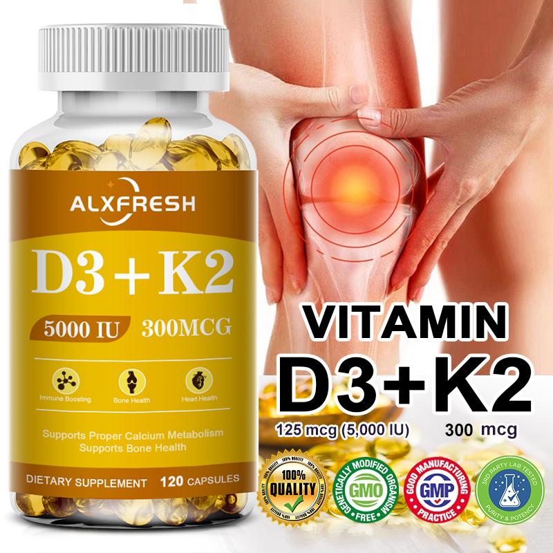 Alxfresh ビタミン D3 K2 カプセルは、免疫、関節、筋肉、骨をサポートするさまざまなビタミンとミネラルのサプリメントです