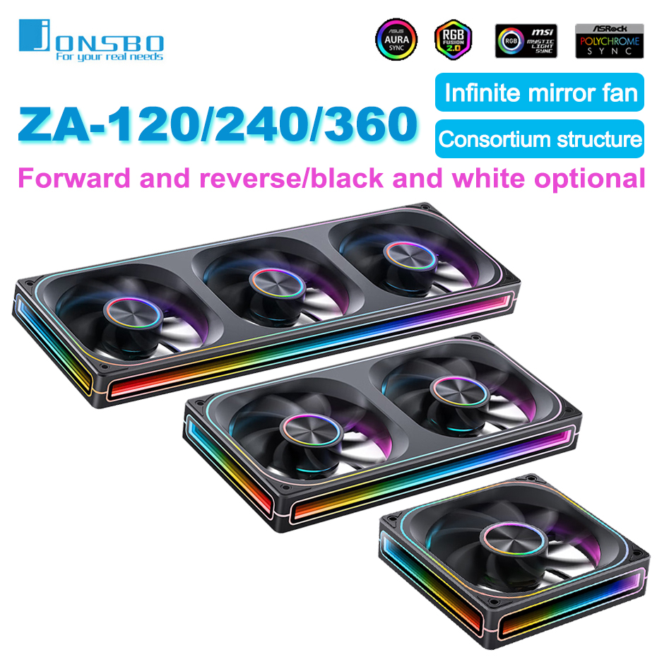 JONSBO ZA-120/240/360 ケースファン 5V/3ピン ARGB 四面千層ミラー複合構造 冷気排気冷却ファン