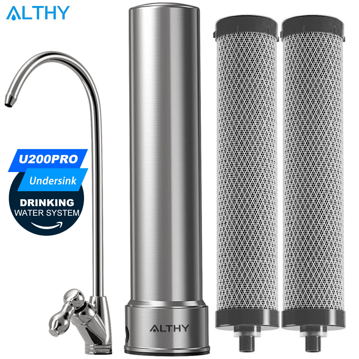 ALTHY U200PRO キッチンシンク下の飲料水フィルター浄水器、蛇口付き、細菌、金属、鉛、塩素、臭気を低減します。