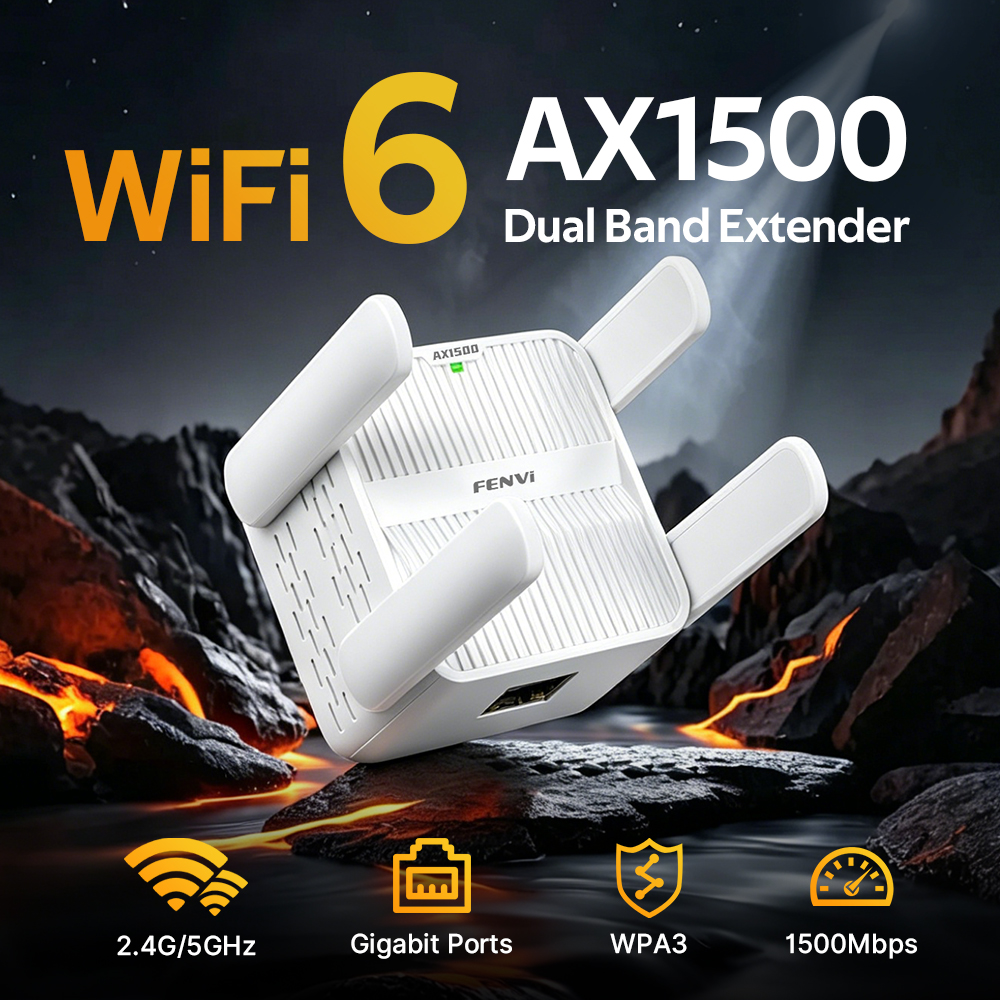 Fenvi WiFi 6 AX1500 ワイヤレスリピーターデュアルバンド 2.4G/5GHz 1500M 4*2DBI 外部アンテナ WiFi 信号増幅器ネットワークブースター