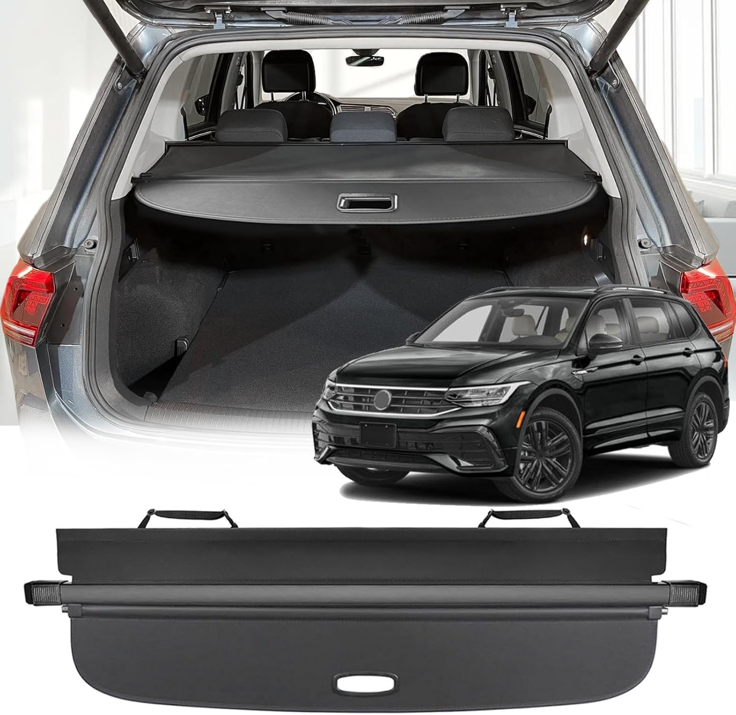 Cargo Cover Compatible with VW Volkswagen Tiguan 2024 Accessories 2023 2018-2022,Leather Retractable Trunk Cover Organizer Secur