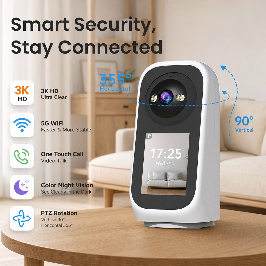 Jooan 3K PTZ IP カメラビデオ通話 2.8 インチ LED スクリーン赤ちゃんの泣き声検出セキュリティカメラ AI 追跡ベビーモニター