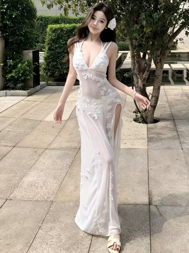 夏カバーアップ女性水着スパゲッティストラップノースリーブローブ水着 2026 新プリントビーチホリデーマキシドレスカバーアップ