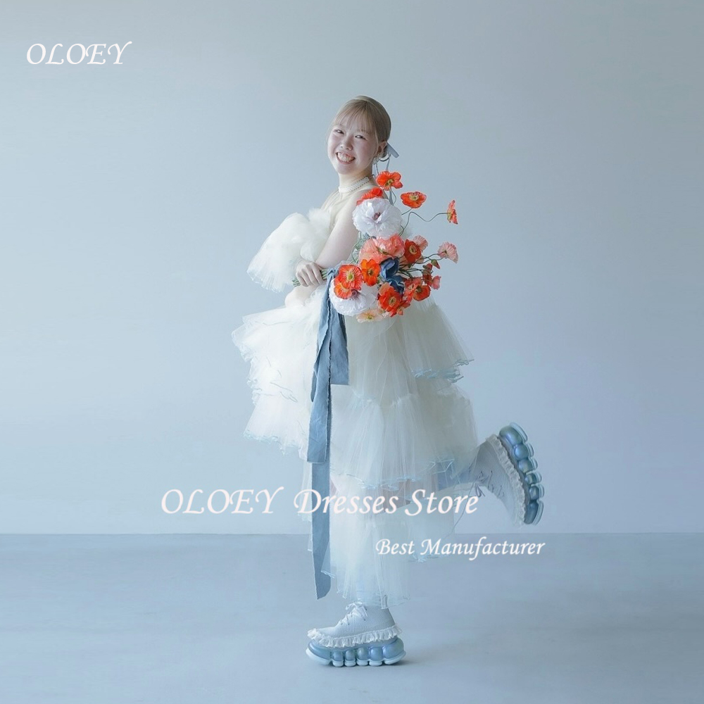 OLOEY A ラインイブニングドレスアイボリー写真撮影韓国ウェディングウエディングドレスフォーマルな機会チュールティアードフリルカスタマイズ