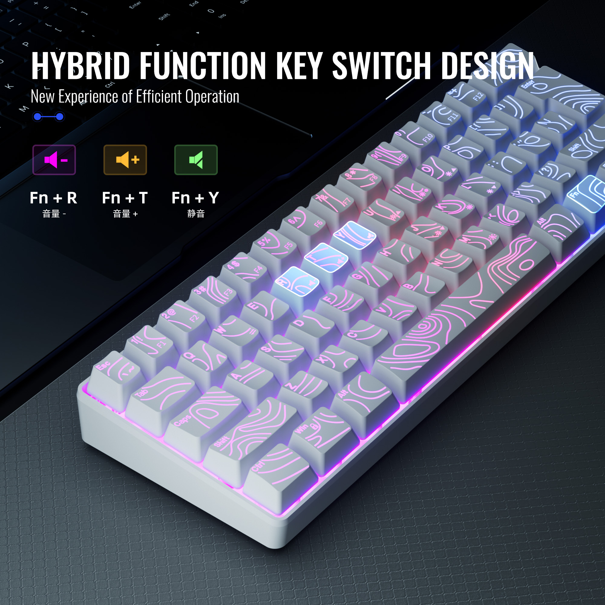 RGB バックライトとメンブレン キースイッチを備えた 60% コンパクト有線キーボード。 Windows タブレット、ラップトップ、ゲーマーに適しています。白。