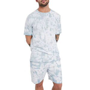 High-Quality Custom Men's Casual Summer Knit Digital-Print Two-Piece Set: Waffle-Weave Short-Sleeve T-Shirt and Shorts, 100% Cotton, Quick-Dry