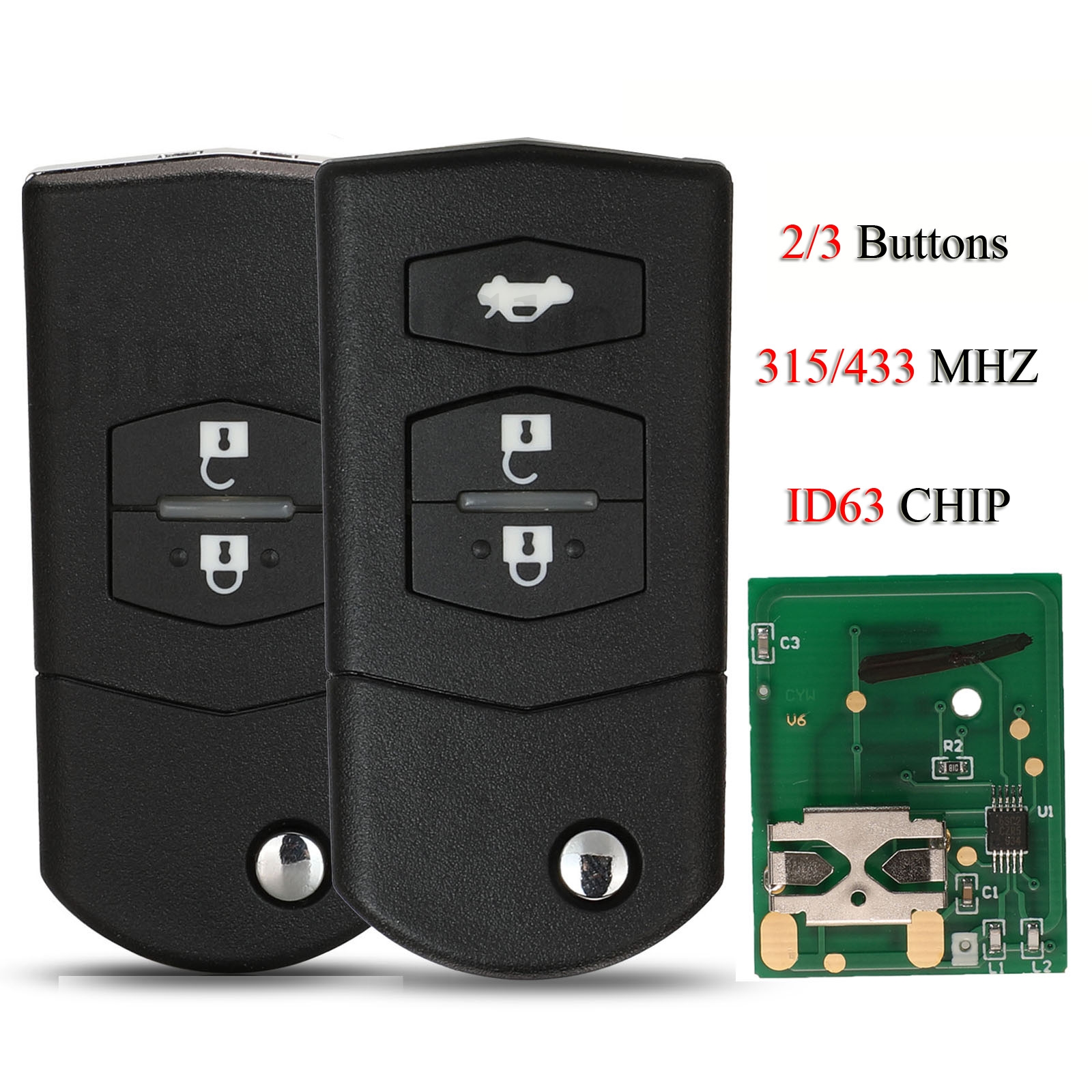 Jingyuqin 2/3 ボタン 315/433MHz ID63 チップアップグレードされたフリップ折りたたみリモート車のキー M2 M3 M5 M6 M8 CX7 CX9 RX8 Visteon