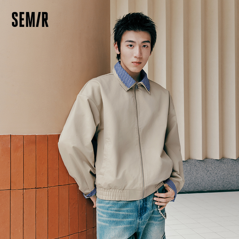 Semir ユニセックスジャケットレトロフェイクツーピースチェック柄ラペル作業着ルーズストリートカジュアル秋アウター日常着 2026