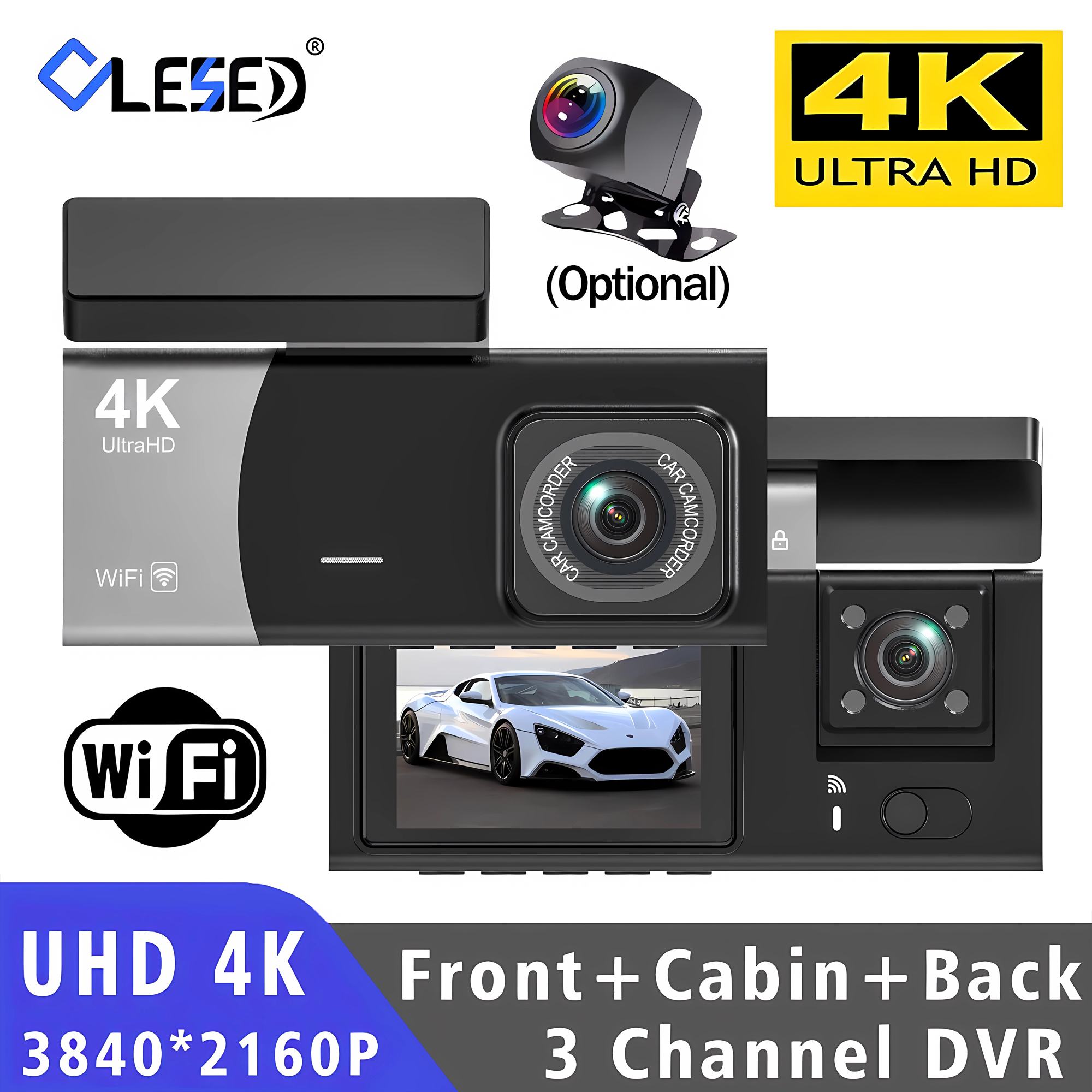 4K 3 チャンネル WIFI カー DVR HD 2160P キャビン車両ダッシュカム 3 ウェイカメラ DVR レコーダービデオ登録者ミニダッシュカムビデオカメラ
